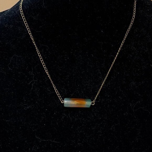 2/$20, Multicolor Dyed Agate Necklace, Gemstone Bar Pendant & Bronze Chain - Picture 3 of 11
